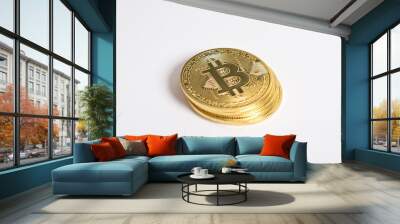 Bitcoin isolated on white background. Cryptocurrency. Golden bitcoin physical gold coin. Symbol of the crypto currency Wall mural