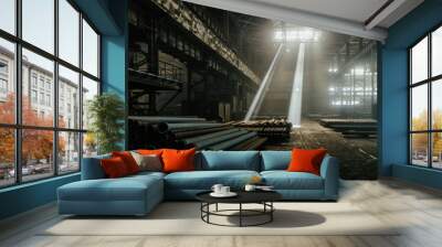 Beams in old industrial building or warehouse Wall mural