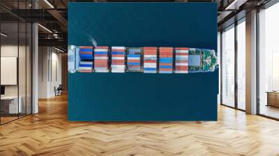 Cargo ship with containers, directly above drone view Wall mural