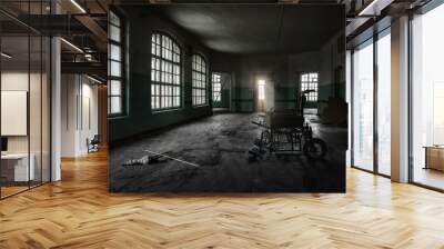 Dark creepy abandoned mental hospital. Orlovka Asylum for the insane in Voronezh Region.  Wall mural