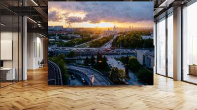 Evening sunset in Moscow VDNH district Wall mural