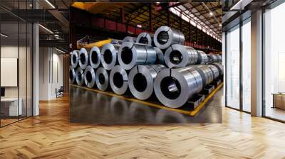 Rolls of galvanized steel sheet inside the factory or warehouse Wall mural