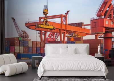 Busy container terminal in China Wall mural