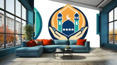 5 Sets of Ramadan, Eid Muslim hands holding mosque design silhouette Islamic logo vector icon illustration in transparent background Wall mural