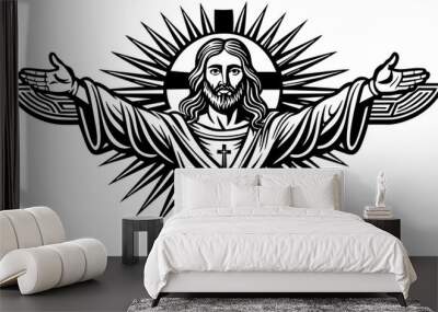 minimalist hand-drawn simple cute jesus christianity symbol logo tshirt ai victor silhouette graphic Wall mural