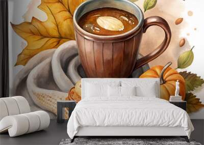 cup of coffee and autumn leaves Wall mural