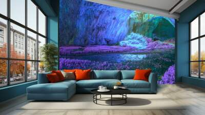 Mystical cave in bright fantastic colors Wall mural