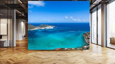 High Beautiful Aerial view of the island of Sint Maarten. Cruise port on point blanch. Wall mural