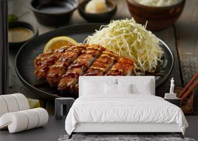 Japanese Pork Cutlet with Cabbage and Sauce Wall mural