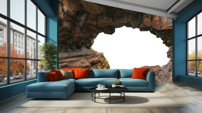 Arch tunnel entrance natural rock cave on background Wall mural