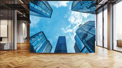 Low Angle shot of Upward View of Modern Skyscrapers. City Buildings, City Skyscrapers. Generate Ai Image Wall mural