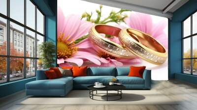 Wedding Rings and Pink Flowers Wall mural