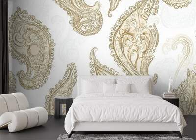 Paisley pattern design in neutral tones seamless tiled Wall mural