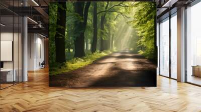 Sunlight on a path in woodlands Wall mural