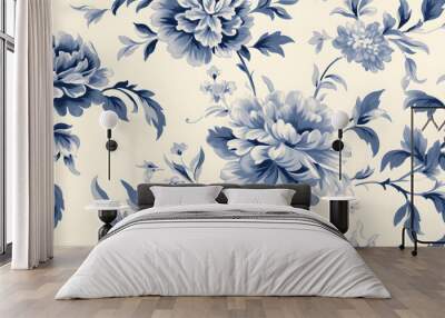 Vintage William Morris style victorian seamless floral pattern, blue and white Wall mural