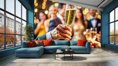 celebratory toast with champagne in hand Wall mural