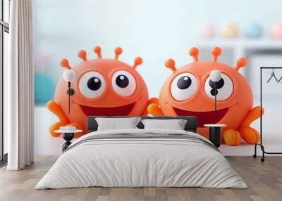 two monsters cute toys isolated on white background Wall mural