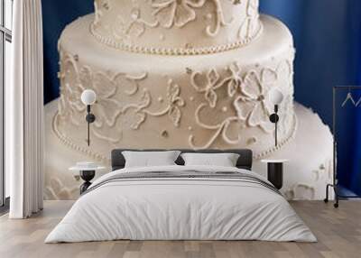 Elegant ivory wedding cake with a piped embroidered lace design Wall mural