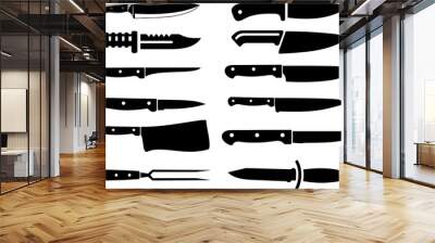 Collection of kitchen Meat knives. Hand-forged cleaver, Meat cleaver, boning, carving knife icons. kitchenware icons for restaurants, kitchens, butchery, meat shop.  Wall mural