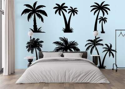 Palm and date trees silhouette. Coconut tree date palm. Vector set tropical trees. eps 10. Wall mural