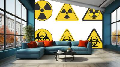 Radioactive, toxic, bio hazard signs on. Warning danger or poison symbol for packing printing label, poster or banner. Keep away message. Transparent background for media and web. PNG format Wall mural