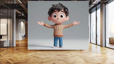 Adorable 3D Boy Character with Simple Background Wall mural