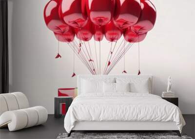 3d rendering illustration of Red Parachute carrying gift box isolated on minimalist background Wall mural