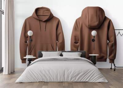 Blank brown hoodie sweater mock up template, front and back view, isolated on plain white hoodie sweater mock up. generative ai Wall mural