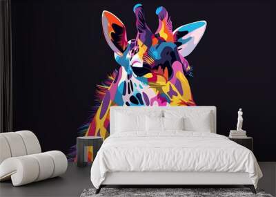 Giraffe drawn using WPAP art style, isolated black background, pop art, vector illustration.  Wall mural