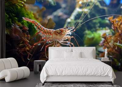 saltwater rockpool shrimp checking with pereiopods, antennae littoral zone bottom of Black Sea marine biotope aquarium Wall mural