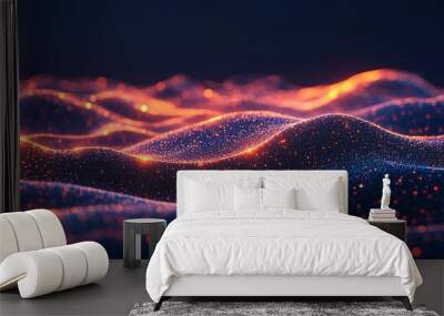 Abstract digital wave with glowing particles,  creating a dynamic and futuristic effect. Wall mural