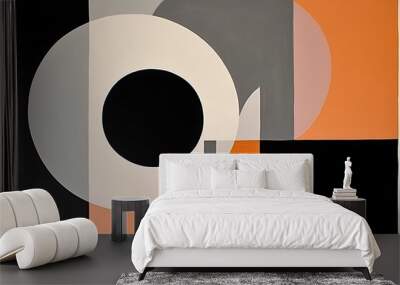 Abstract geometric composition with circles and rectangles in muted colors. Wall mural