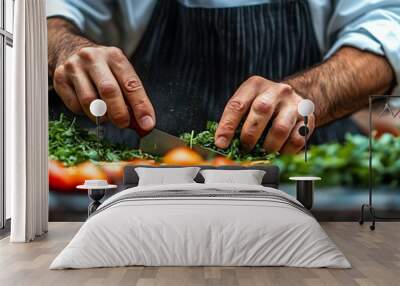 Chef preparing fresh ingredients for a culinary dish. Wall mural