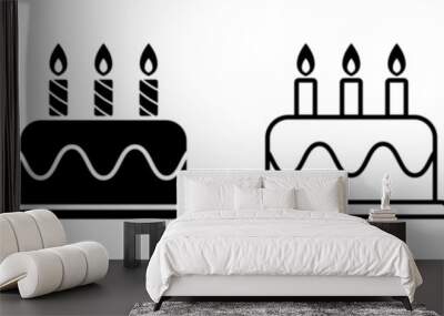 Birthday cake icon symbol. Birthday cake vector icon set Isolated vector illustration on a white background. Festive cake with candles. Cake icon symbol different shap. Flat design. Wall mural