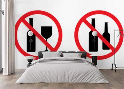 No alcohol sign symbols. Set of no alcohol vector signs icon. Do not drink alcohol in this area. Prohibited icons of drink alcohol. No alcohol, No drinking vector illustration. Wall mural