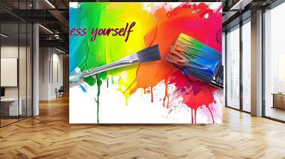 A artistic image of a paintbrush with a rainbow of colors. The paintbrush is dripping paint on a canvas or a paper. The image has a text that says 