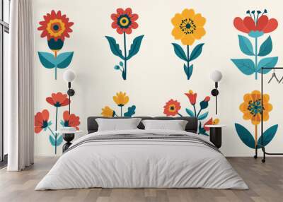 A set of colorful flower icons in a flat design style. Wall mural