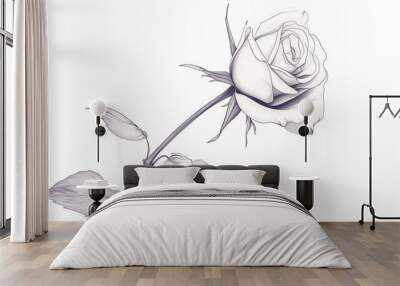 A simple yet elegant clip art of a rose, with detailed petals and a curved stem. Wall mural