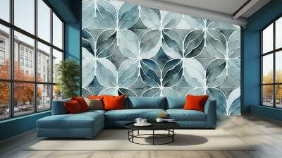 Natural organic tile design with a diamond-shaped geometric pattern drawn by hand in watercolor. Generative AI Wall mural