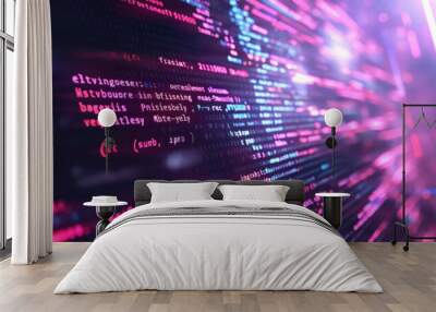 Purple Program Code Data Stream on Computer Wall mural