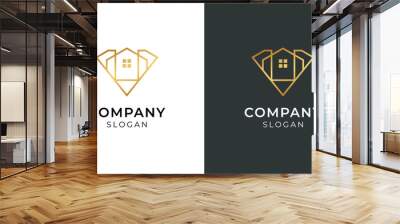 Luxury home logo design, emerald or diamond icon style. Line art icon logo of a house / home for property and interior design Wall mural