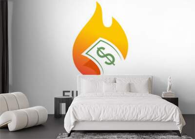 Money fire burn logo icon template. Vector of money and coins combined with fire Wall mural