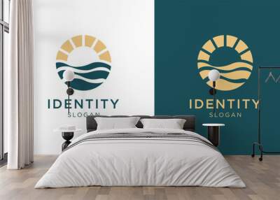 Sun logo with sea wave vector design Wall mural