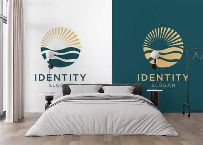 sun logo with sea wave vector design Wall mural