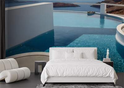 luxury swimming pool in the city Santorini, Greece, beautiful travel destiny of the world Wall mural