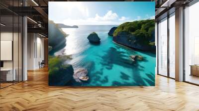 beautiful islands with turquoise water, lush green forest  and rocky cliffs Wall mural