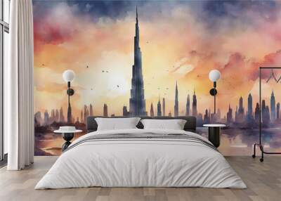 burj khalifa in watercolor painting Wall mural