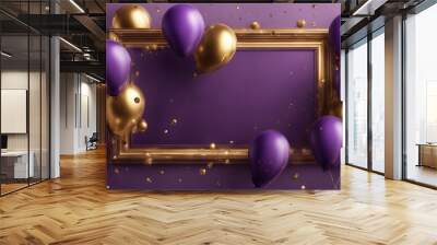 golden and purple balloons with particles banner template Wall mural