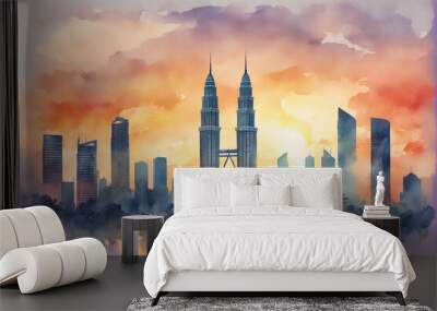 kuala lumpur city center KLCC in watercolor painting Wall mural