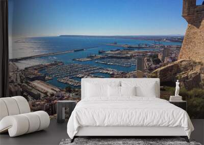 Castle of Santa Barbara and aerial view of Alicante city. Spain Wall mural